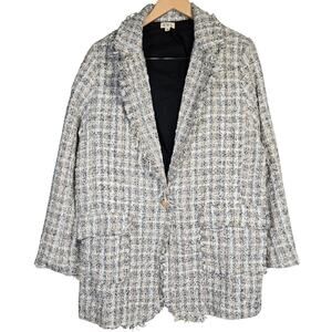 POL One‎ Button Relaxed Fit Tweed Frayed Hems Blazer Jacket S